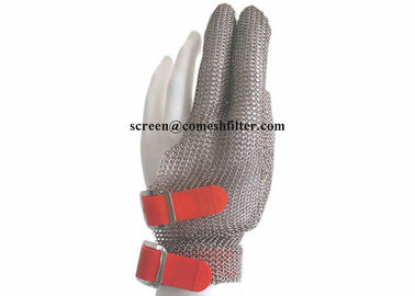 Tre guanti dell'acciaio inossidabile del macellaio delle dita 304L con la cinghia del gancio