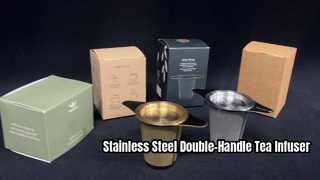 Colino per foglie con filtro per infusore per tè a doppio manico in acciaio inossidabile