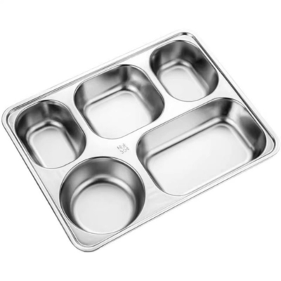 Un buon prezzo. Piatto per la cena in metallo alimentare in acciaio inossidabile 304 indonesiano con coperchio da 6 cm, scomparto per mensa studenti e pasti per bambini in linea