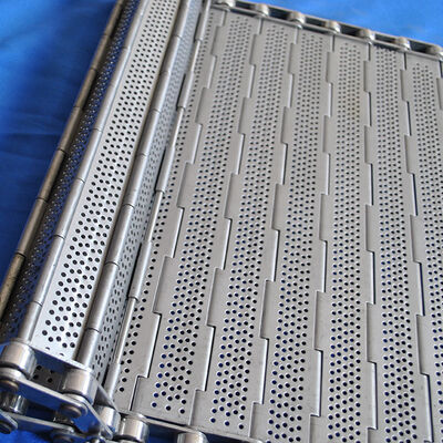 Stainless Steel Wire Mesh Conveyor Belt with perforated metal chain plate design and side chains secured by welded rings