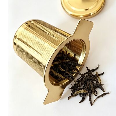 Un buon prezzo. Classe alimentare 304 in acciaio inossidabile filtro per infusione di foglie di tè con logo personalizzato colore oro e lucidatura elettrolitica in linea